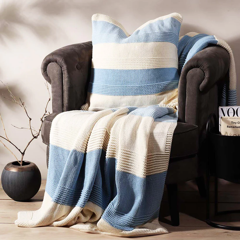 Sven Knitted Cushion Cover 50x50cm - Blue White - Image 4
