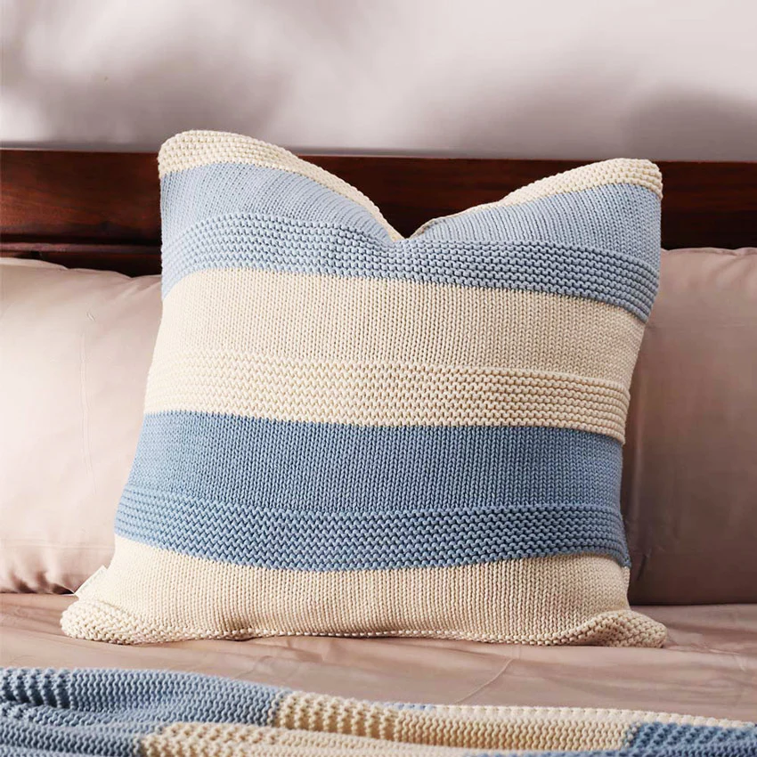 Sven Knitted Cushion Cover 50x50cm - Blue White - Image 5