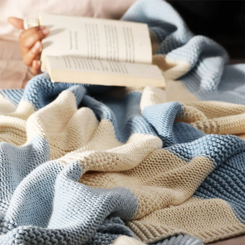 Sven Knitted Throw - Blue White - Image 3