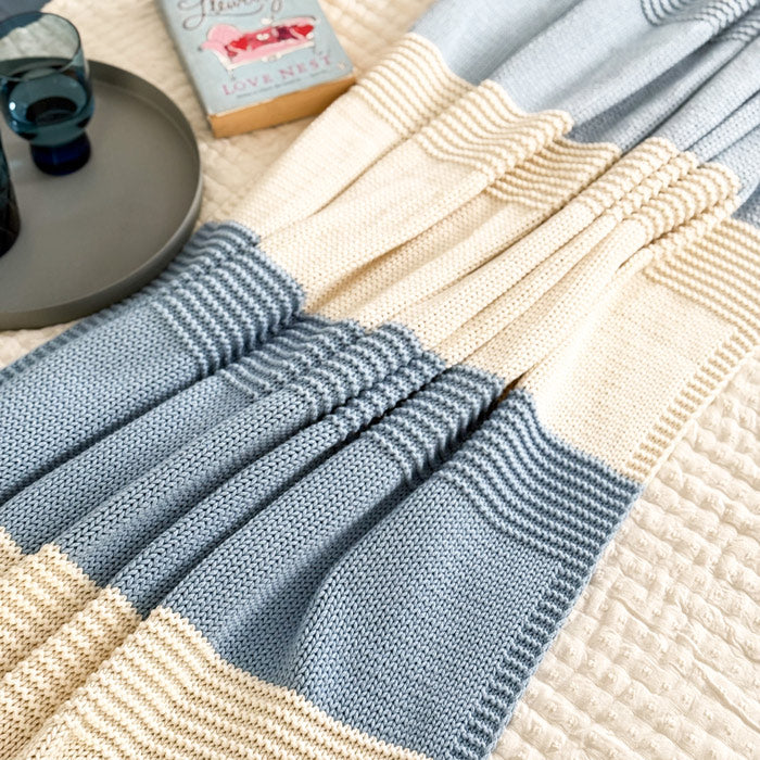 Sven Knitted Throw - Blue White - Image 4