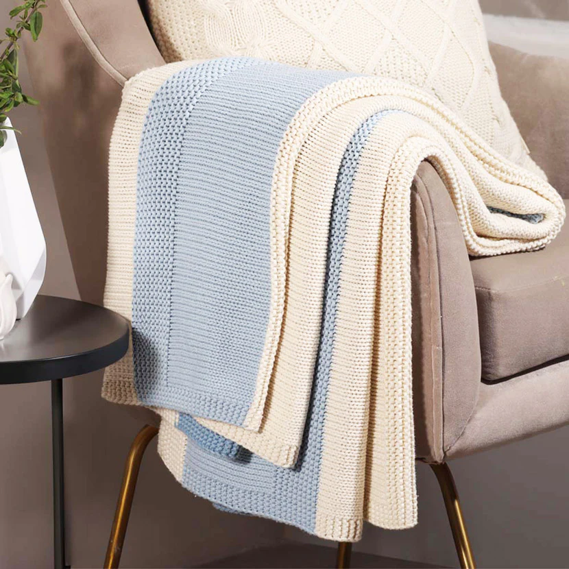 Sven Knitted Throw - Blue White - Image 6
