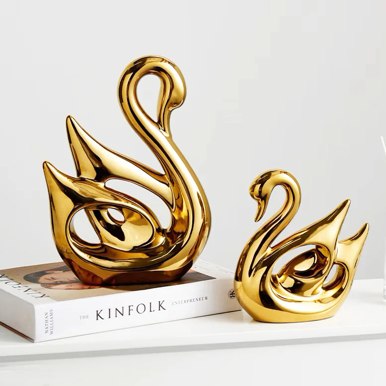 Swan Decorative Accents, Set of 2 - Gold - Image 2