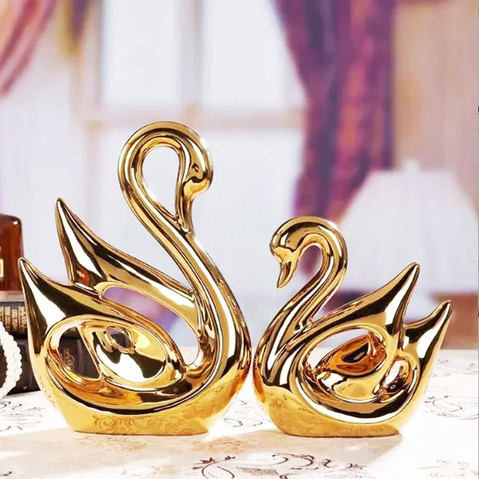 Swan Decorative Accents, Set of 2 - Gold - Image 5