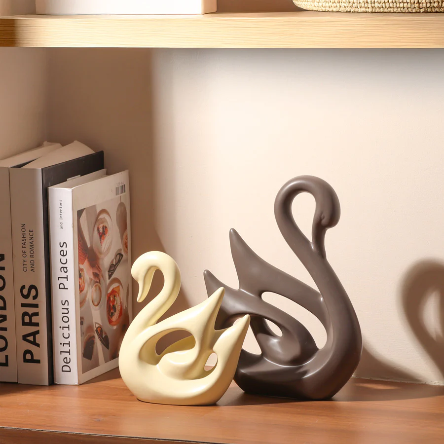 Swan Decorative Accents, Set of 2 - Grey & Beige