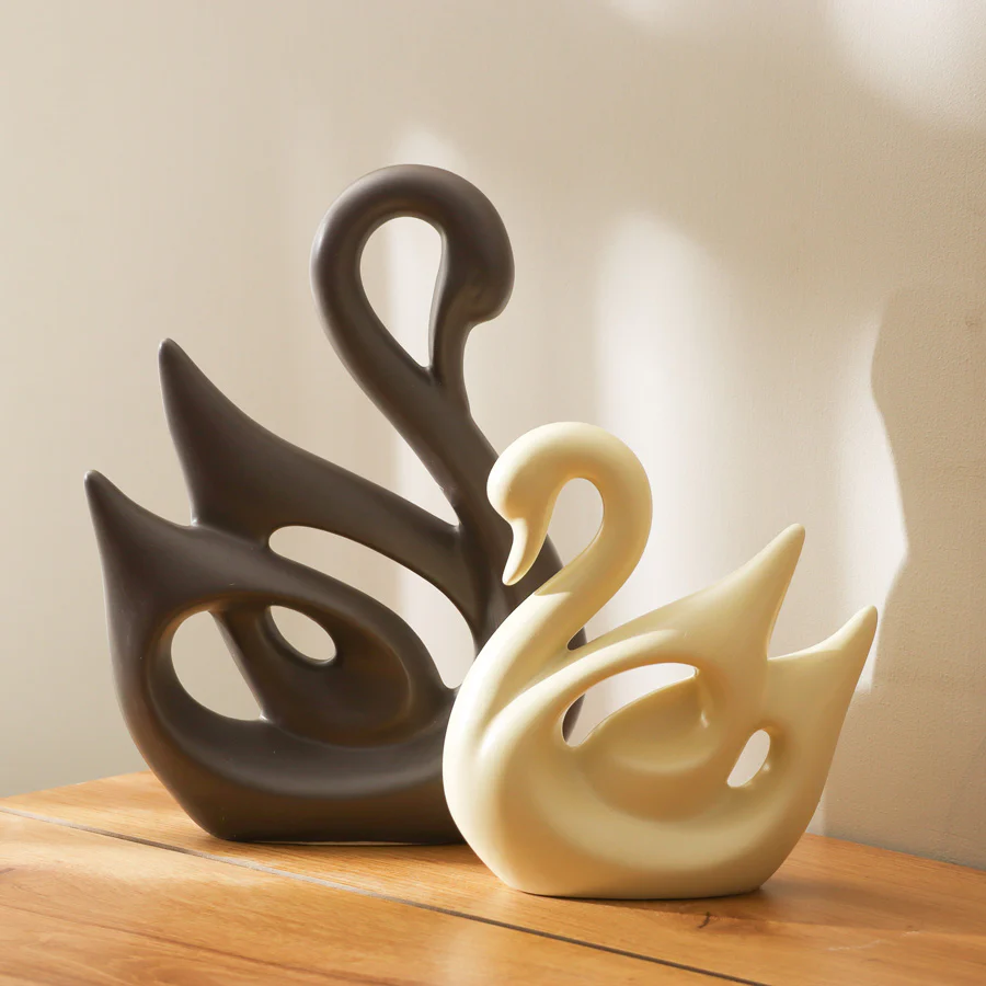 Swan Decorative Accents, Set of 2 - Grey & Beige - Image 2