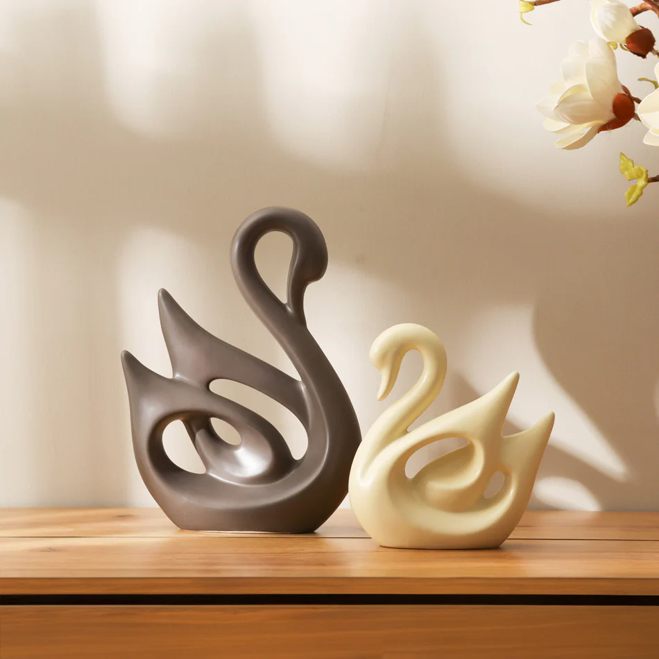 Swan Decorative Accents, Set of 2 - Grey & Beige - Image 4