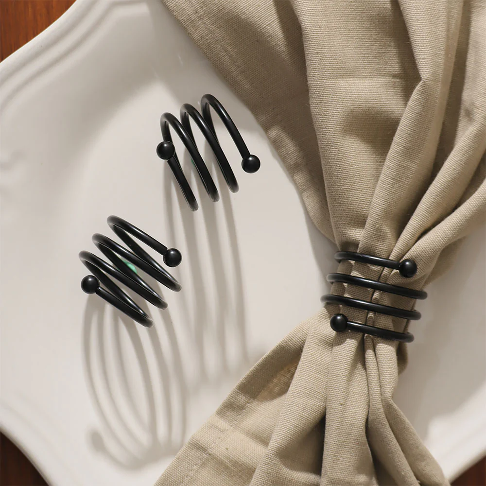 Swirl Metal Napkin Rings, Set of 6 - Black - Image 2