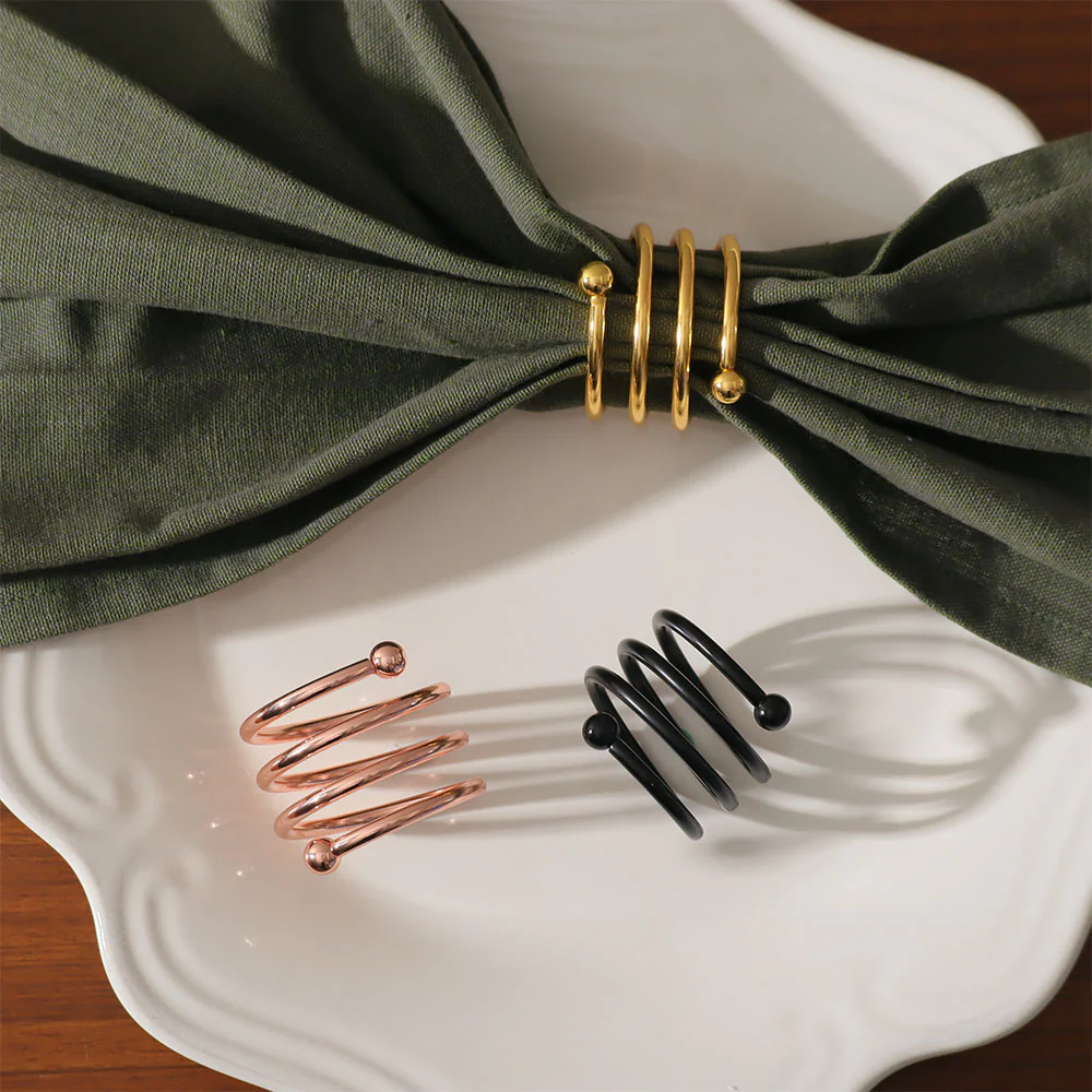 Swirl Metal Napkin Rings, Set of 6 - Black - Image 5