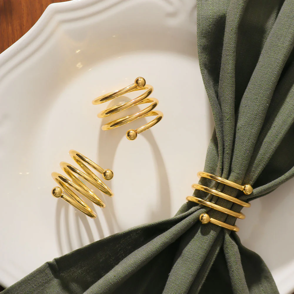 Swirl Metal Napkin Rings, Set of 6 - Gold - Image 2