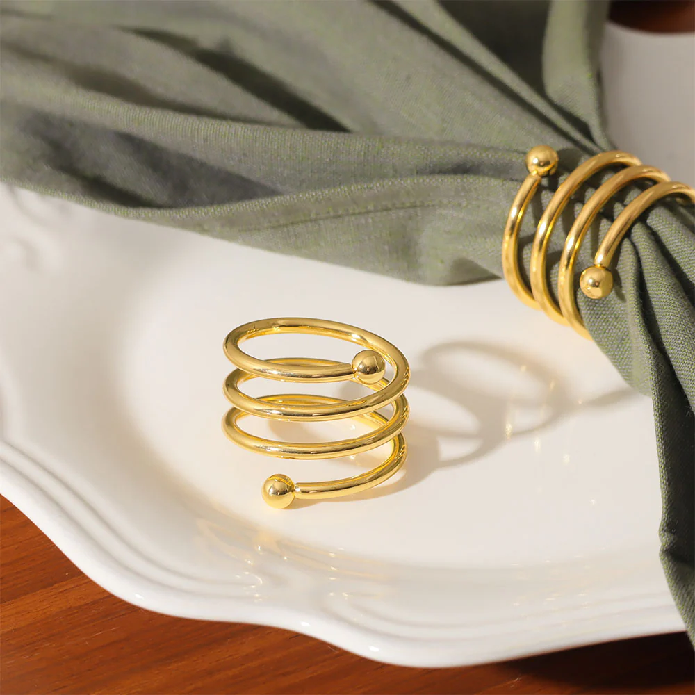 Swirl Metal Napkin Rings, Set of 6 - Gold - Image 3