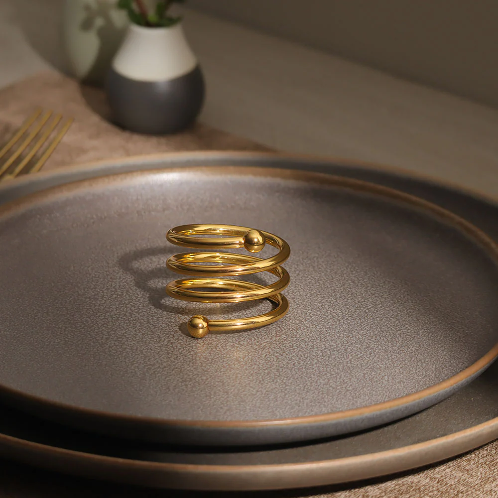 Swirl Metal Napkin Rings, Set of 6 - Gold - Image 7