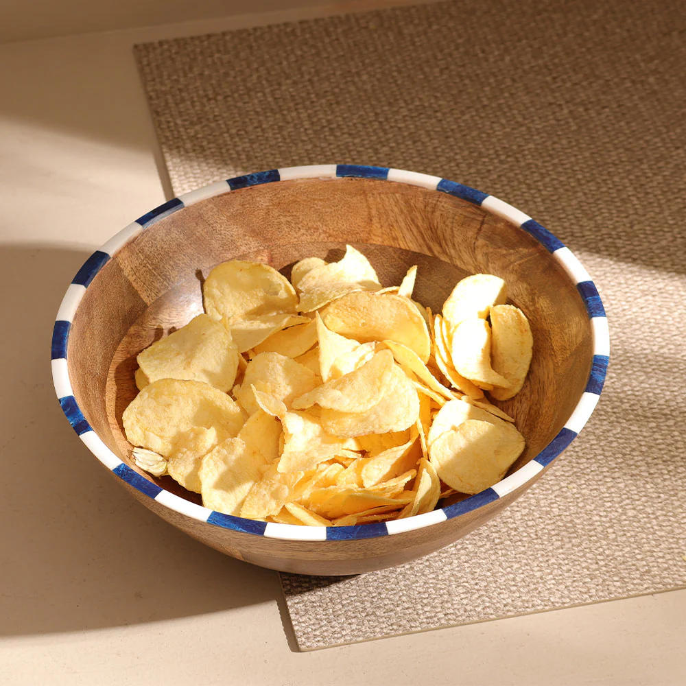 Tala Mango Wood Striped Bowl Large - Blue White - Image 2