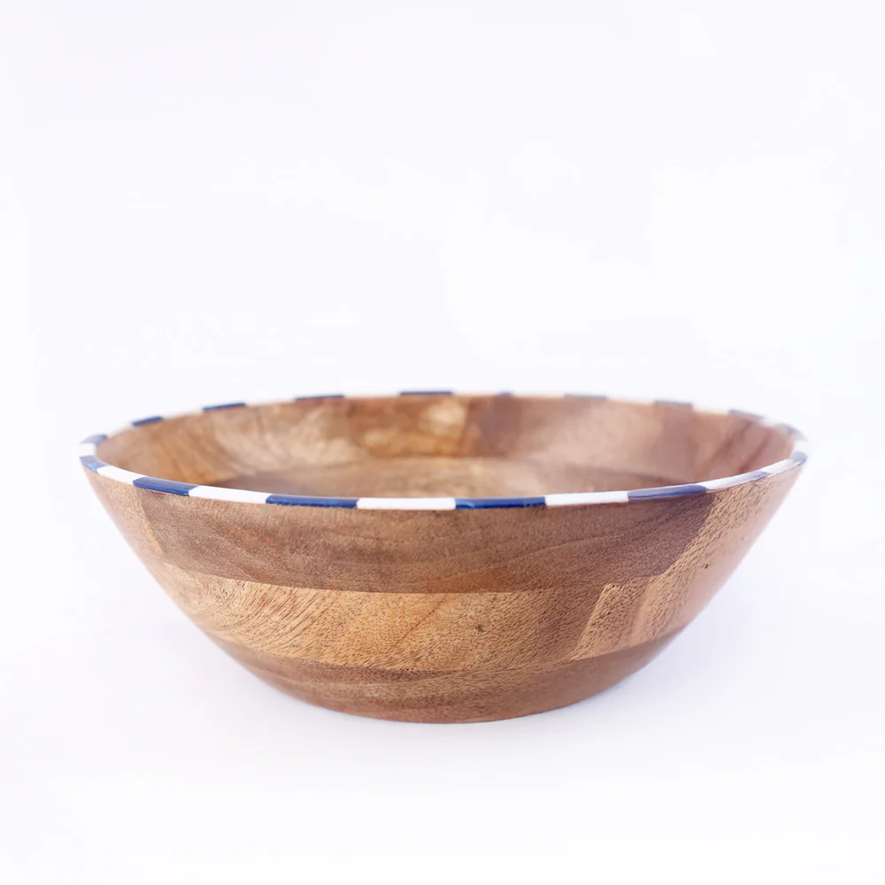 Tala Mango Wood Striped Bowl Large - Blue White - Image 6