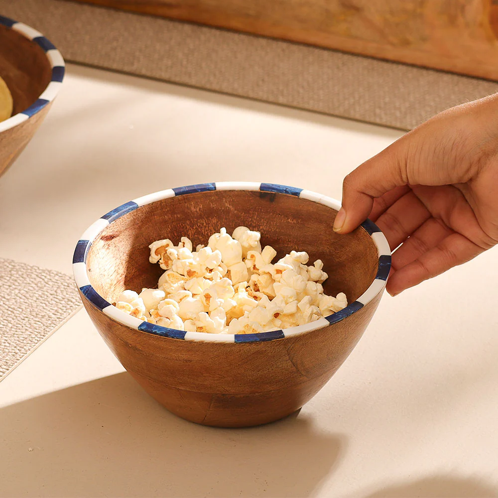 Tala Mango Wood Striped Bowl Medium - Blue White