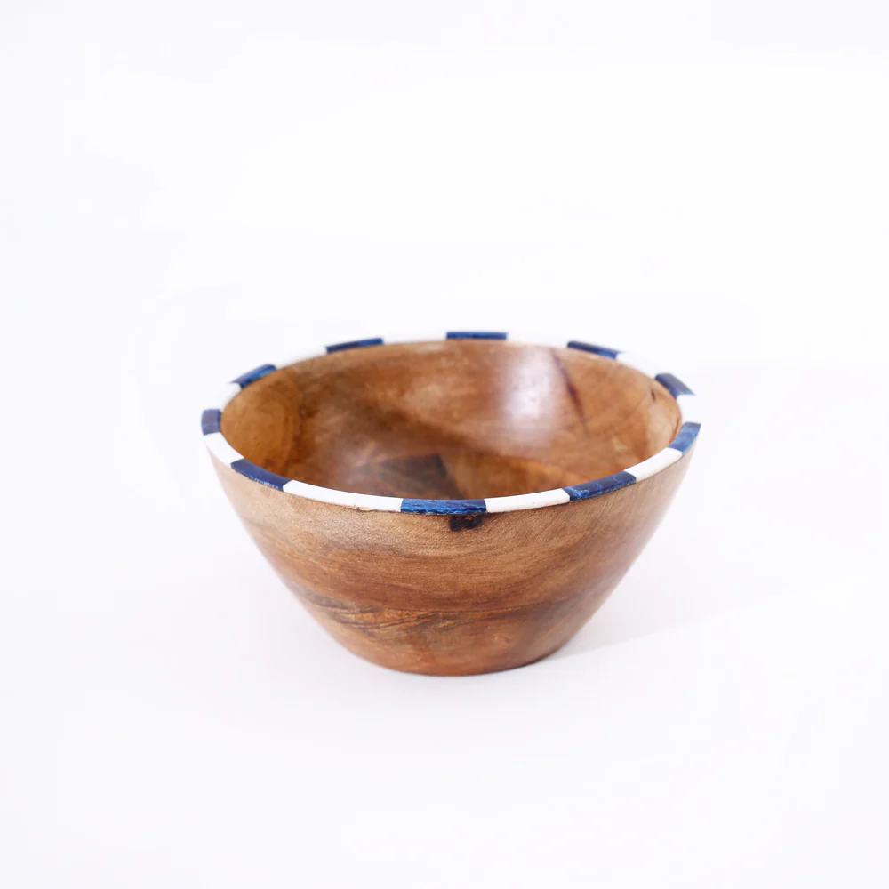 Tala Mango Wood Striped Bowl Medium - Blue White - Image 6
