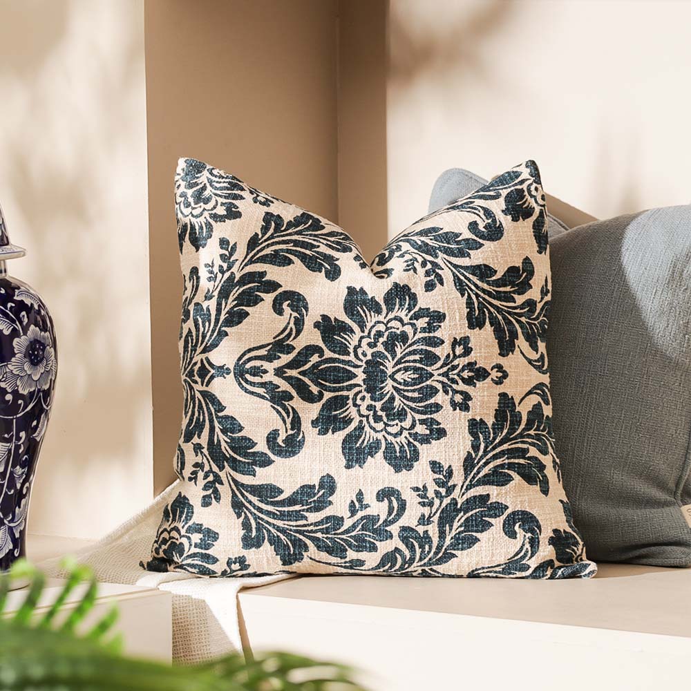 Tapestry Printed Cushion Cover 45x45cm - Blue White - Image 3