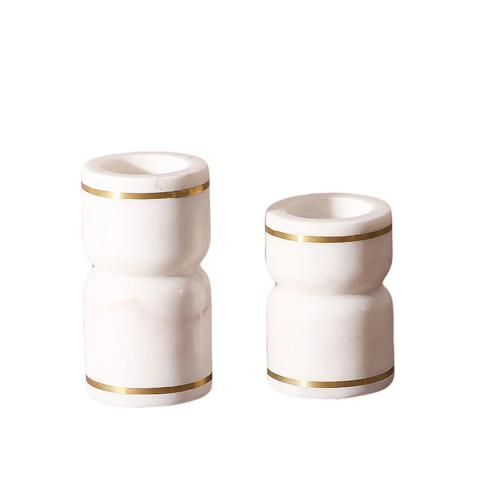 Tarsie Marble Tealight Holders, Set of 2 - White Gold - Image 4