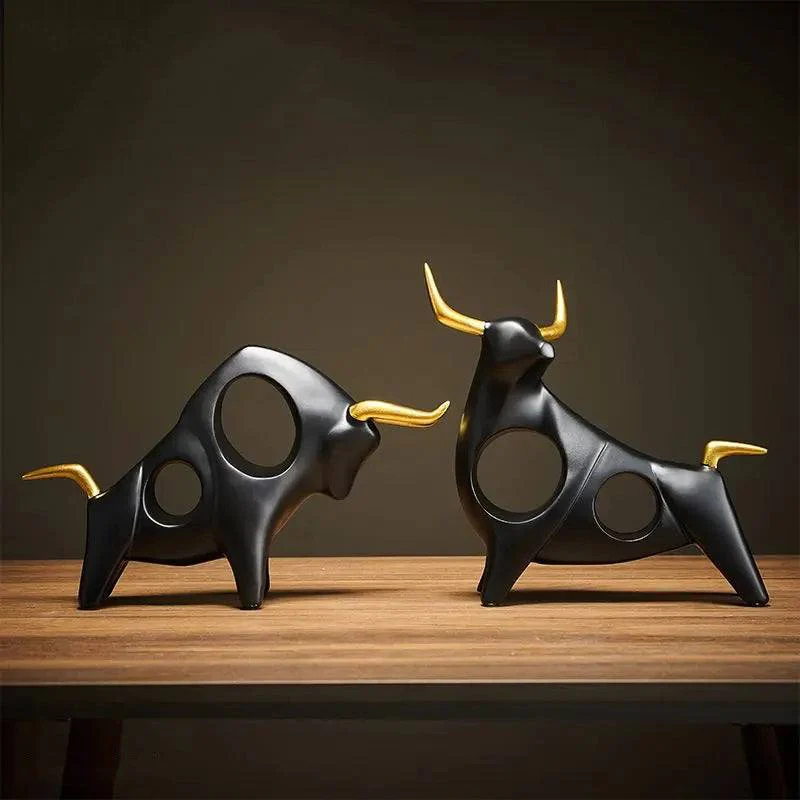 Taurus Decorative Sculptures, Set of 2 - Black