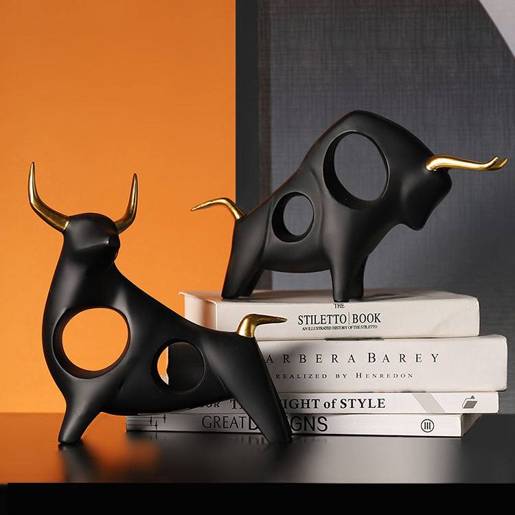 Taurus Decorative Sculptures, Set of 2 - Black - Image 2