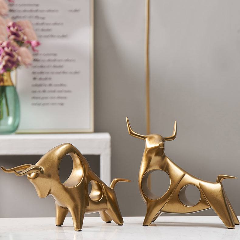 Taurus Decorative Sculptures, Set of 2 - Gold