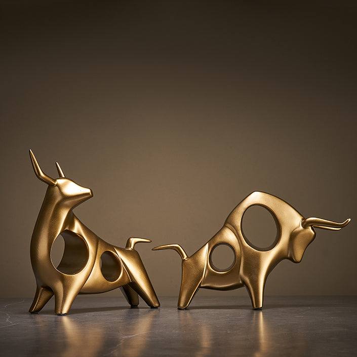 Taurus Decorative Sculptures, Set of 2 - Gold - Image 3