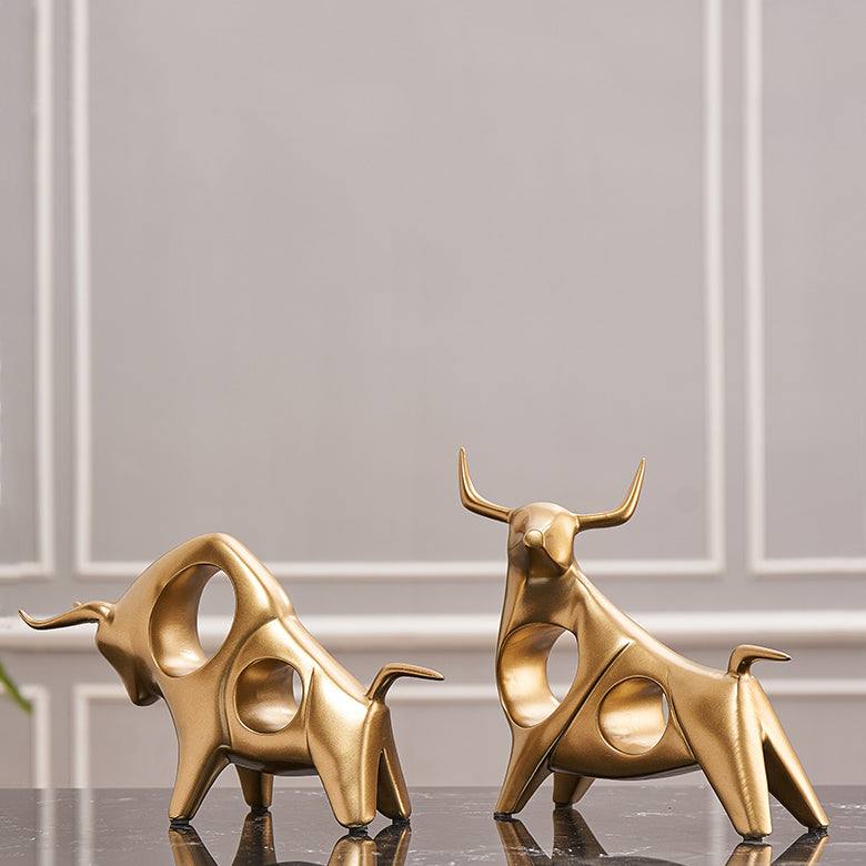 Taurus Decorative Sculptures, Set of 2 - Gold - Image 4