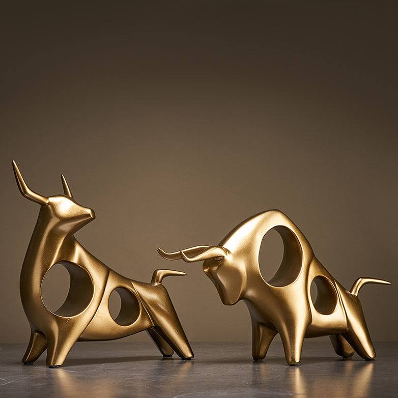 Taurus Decorative Sculptures, Set of 2 - Gold - Image 5