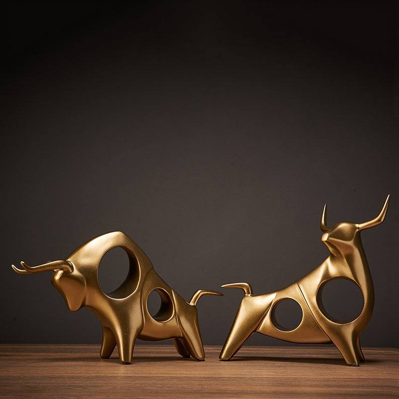 Taurus Decorative Sculptures, Set of 2 - Gold - Image 6