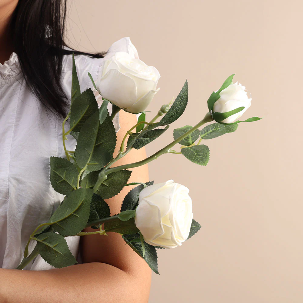 Tea Rose Faux Stem - White - Image 5