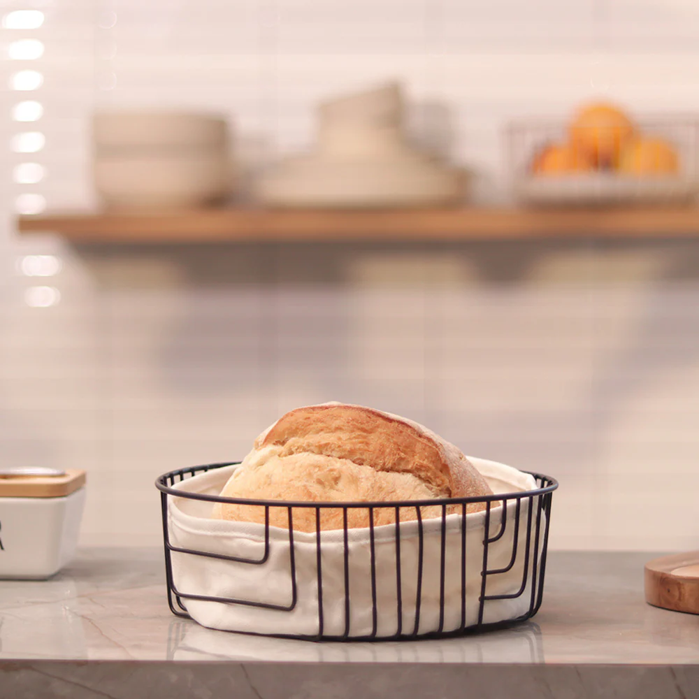 Terri Round Bread Basket with Lining Medium - Black - Image 4