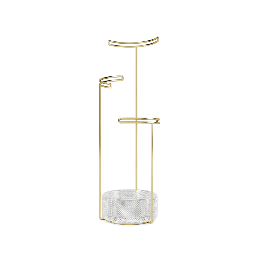 Tesora Jewellery Stand with Glass Bowl - Brass - Image 2