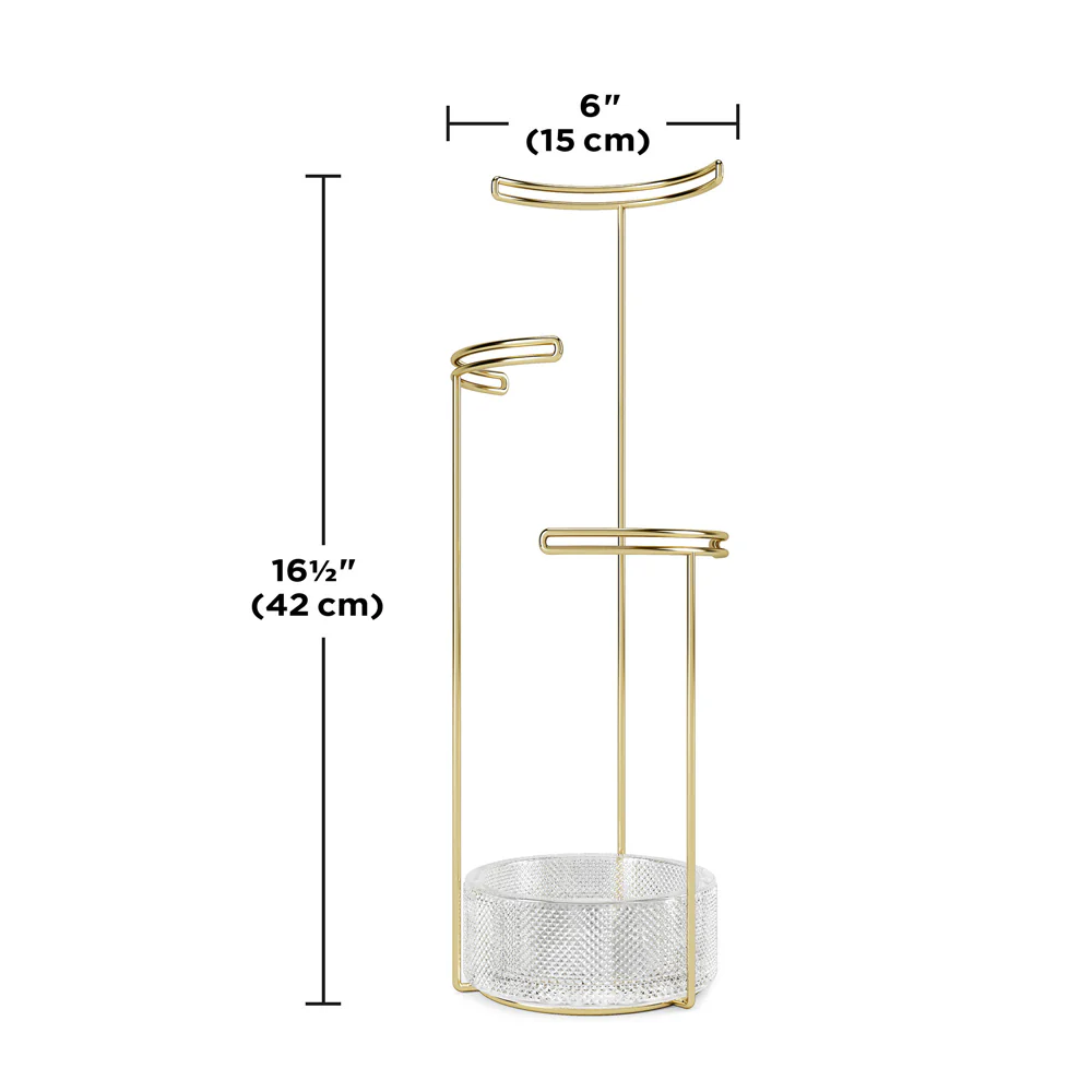 Tesora Jewellery Stand with Glass Bowl - Brass - Image 4
