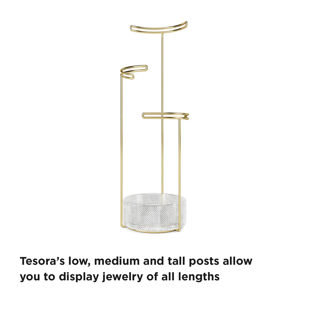 Tesora Jewellery Stand with Glass Bowl - Brass - Image 5