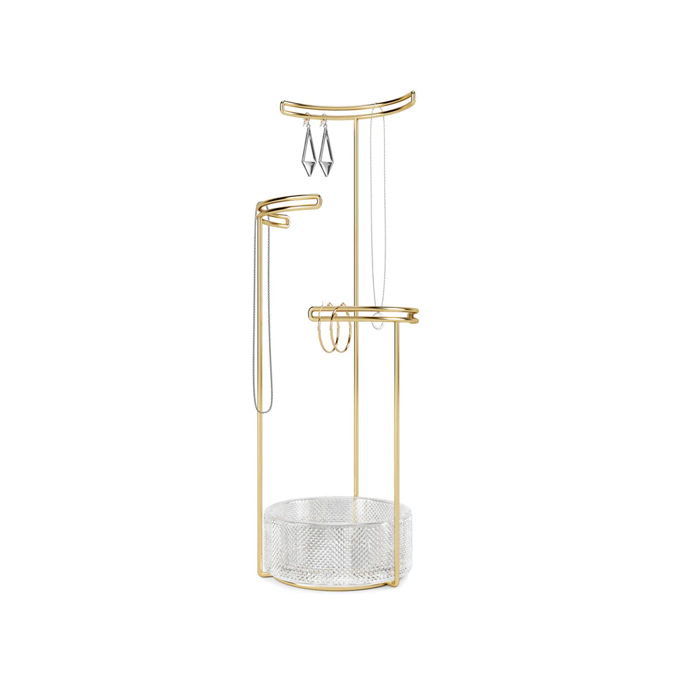 Tesora Jewellery Stand with Glass Bowl - Brass - Image 9