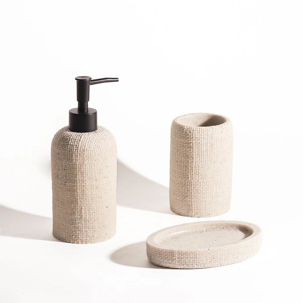 Textured 3-piece Bathroom Set - Beige - Image 3