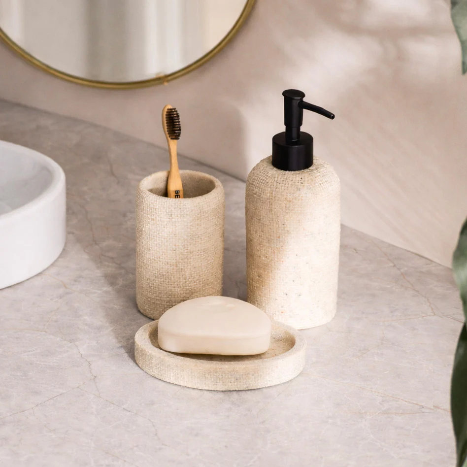 Textured 3-piece Bathroom Set - Beige - Image 5