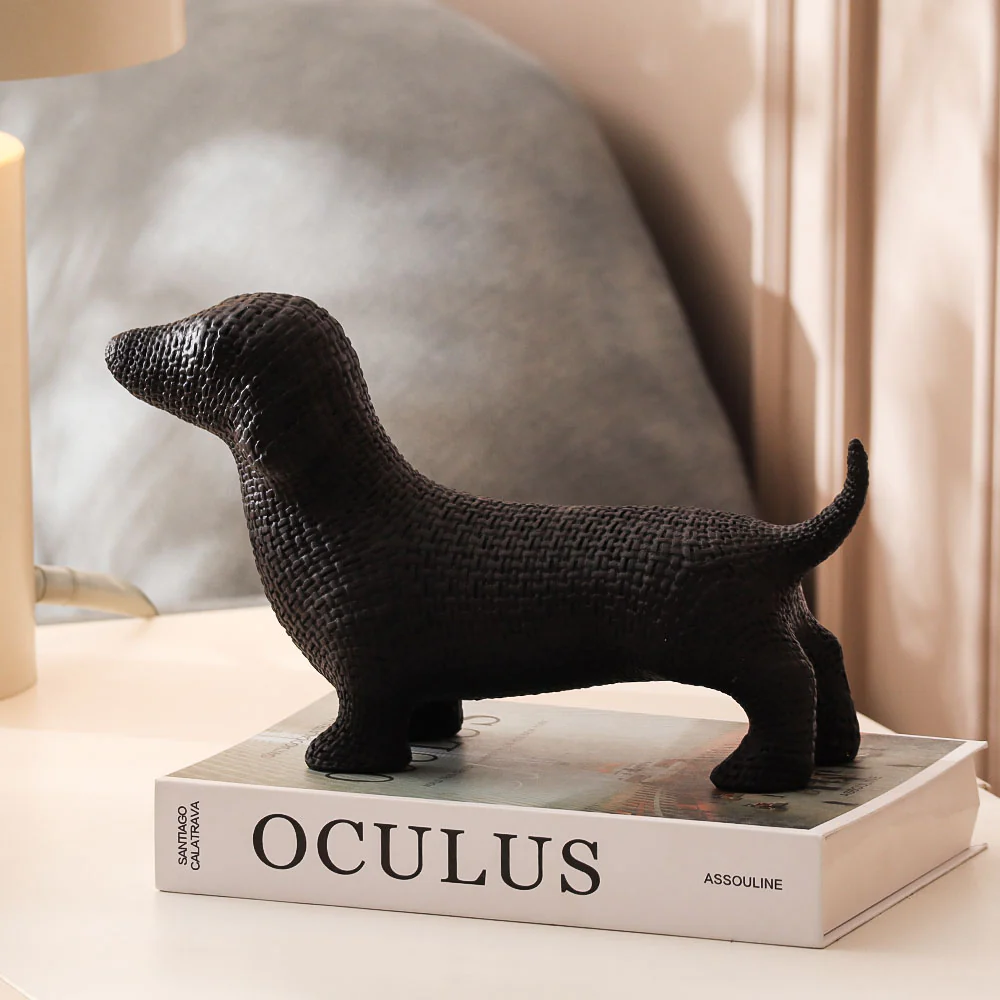 Textured Dachshund Sculpture - Matte Black - Image 2