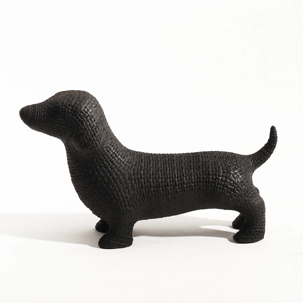Textured Dachshund Sculpture - Matte Black - Image 3