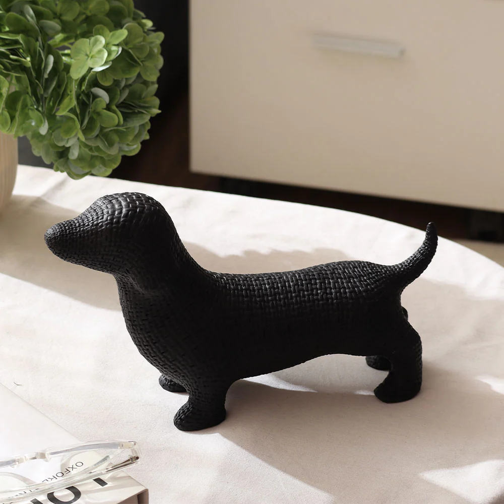 Textured Dachshund Sculpture - Matte Black - Image 4