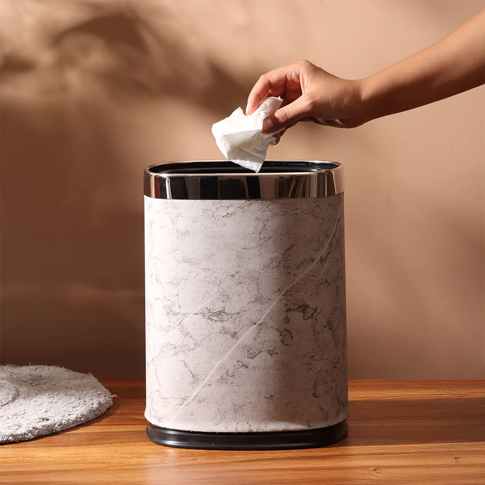 Textured Sqround Waste Bin 12L - Grey & Silver - Image 5