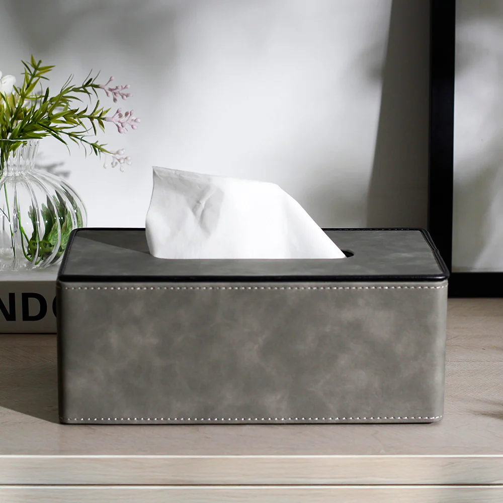Textured Tissue Box Holder - Grey - Image 2