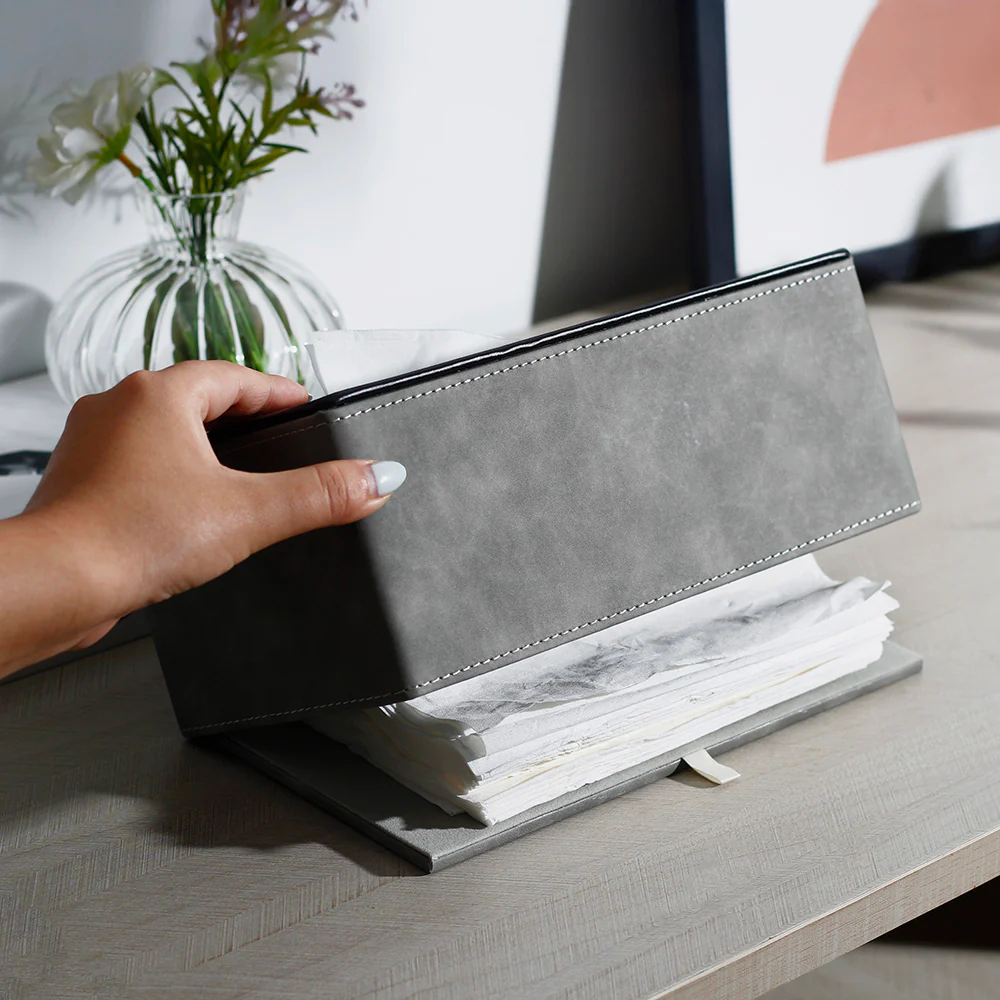 Textured Tissue Box Holder - Grey - Image 4