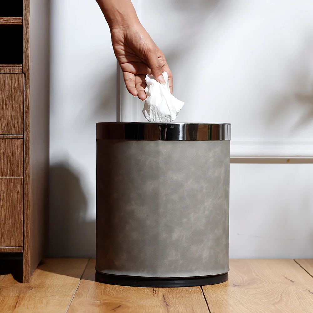 Textured Waste Bin 10L - Grey & Dark Steel - Image 2