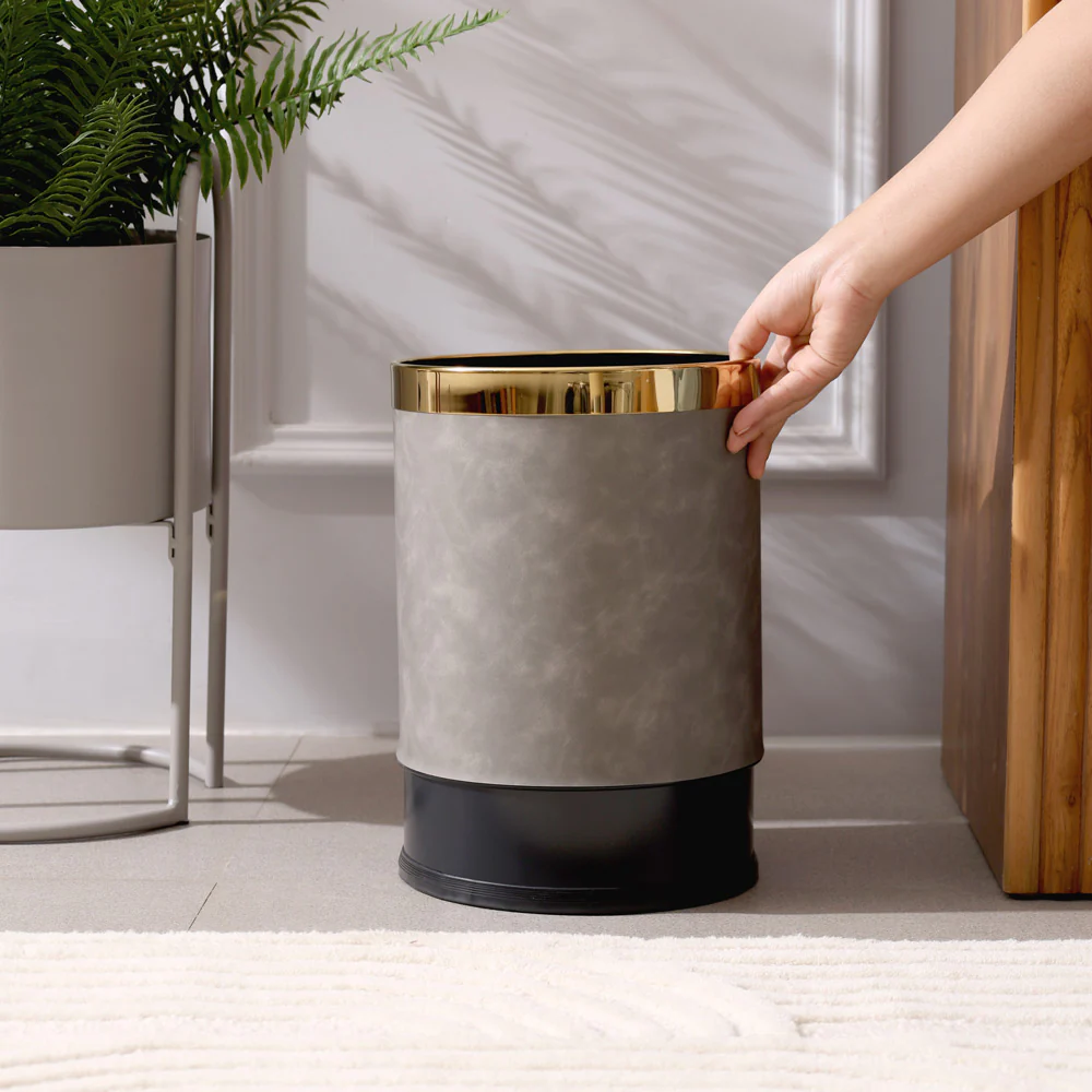 Textured Waste Bin 10L - Grey & Gold - Image 3