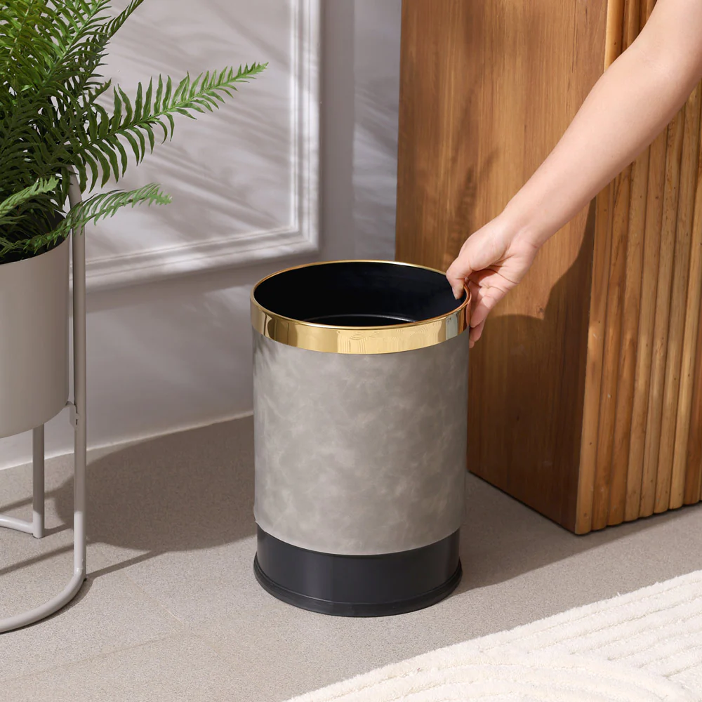 Textured Waste Bin 10L - Grey & Gold - Image 4