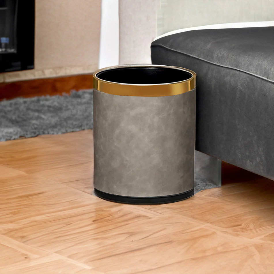 Textured Waste Bin 10L - Grey & Gold - Image 6