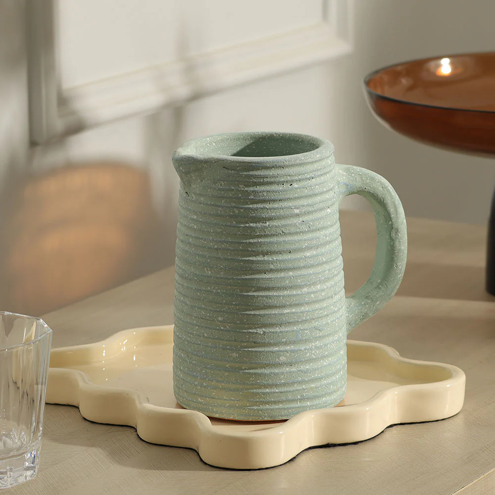 Thalassa Ribbed Water Jug 900ml - Turquoise - Image 4