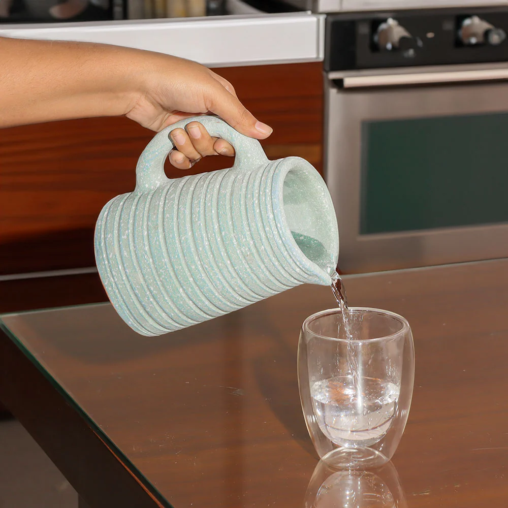 Thalassa Ribbed Water Jug 900ml - Turquoise - Image 5