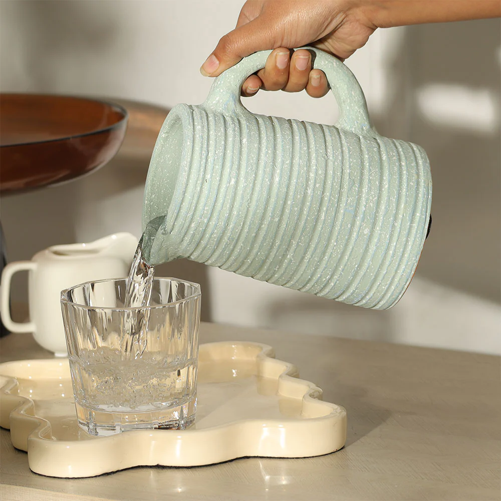 Thalassa Ribbed Water Jug 900ml - Turquoise - Image 8