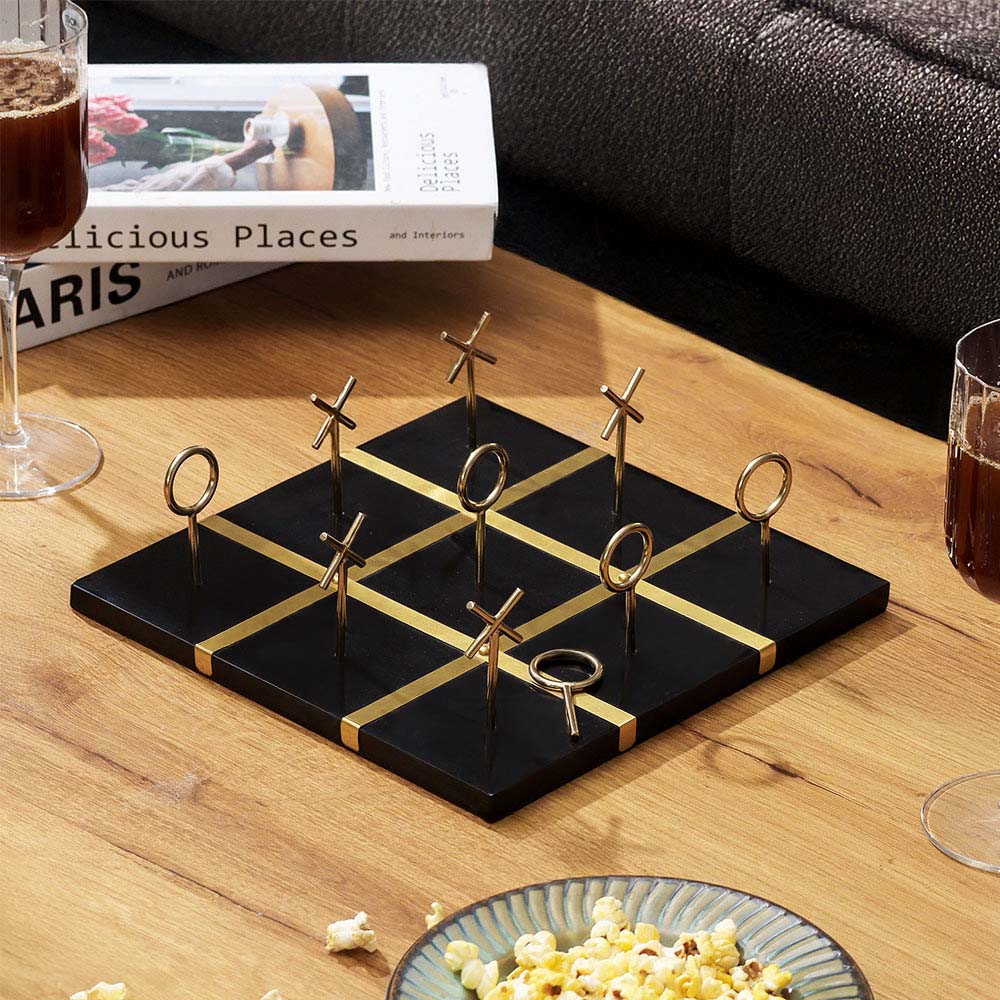 Tic-Tac-Toe Standing Tabletop Game - Black Gold - Image 2